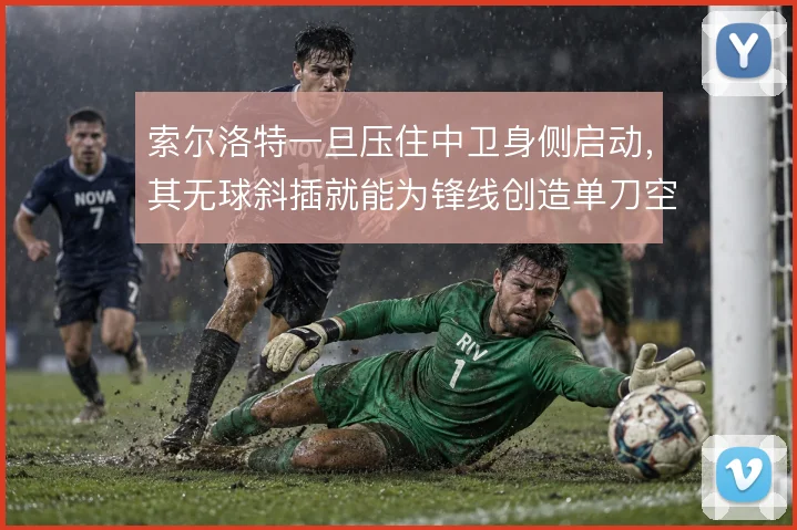 索尔洛特一旦压住中卫身侧启动，其无球斜插就能为锋线创造单刀空间